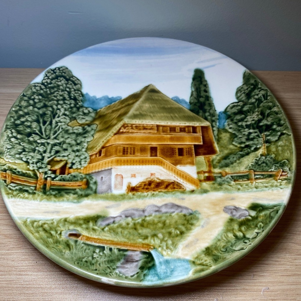 Vintage German Decorative Plate Mountain Landscape Chalet‎ Scene 11"